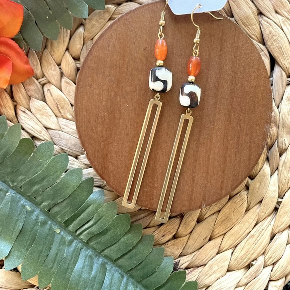 Jewelry - African batik bone and Orange agate earrings